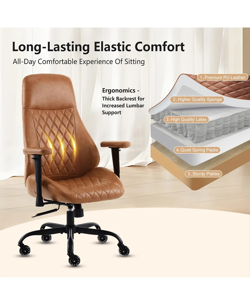 Boyel Living High Back Ergonomic Leather Office Chair with Lumbar Support, Adjustable Armrests, Silent Casters – Home Executive Desk