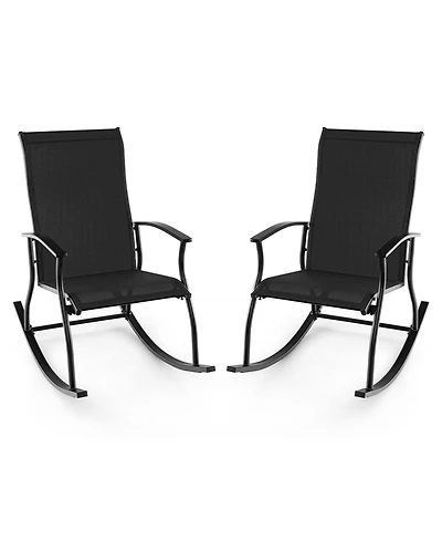 Gymax Set of 2 Outdoor Rocking Chair Patio Rocker w/ Breathable Fabric