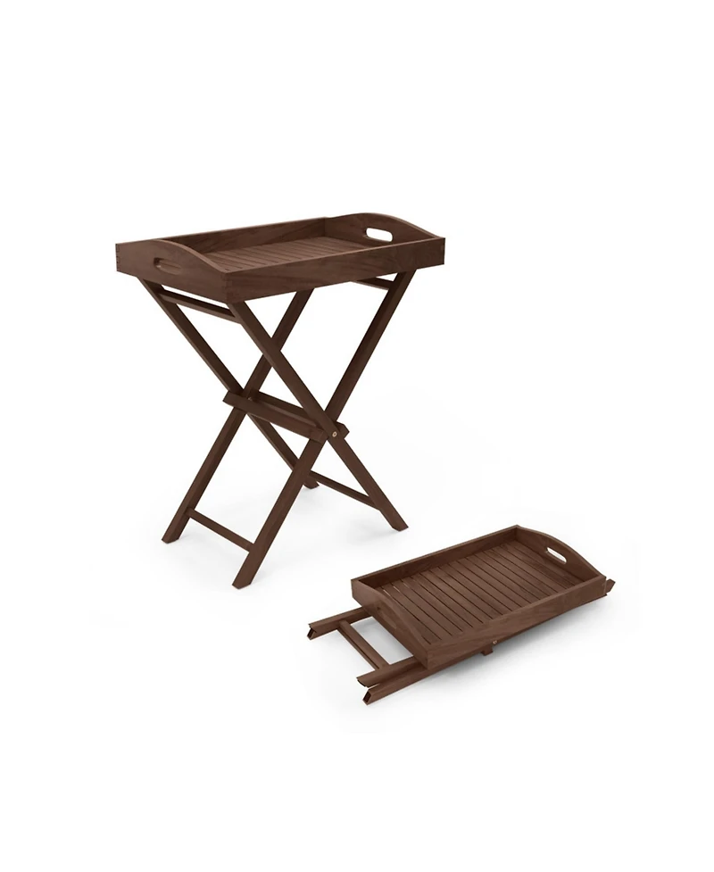 Clihome Solid Teak Wood Folding Tray Table with Removable Top and X-Frame for Patio Garden