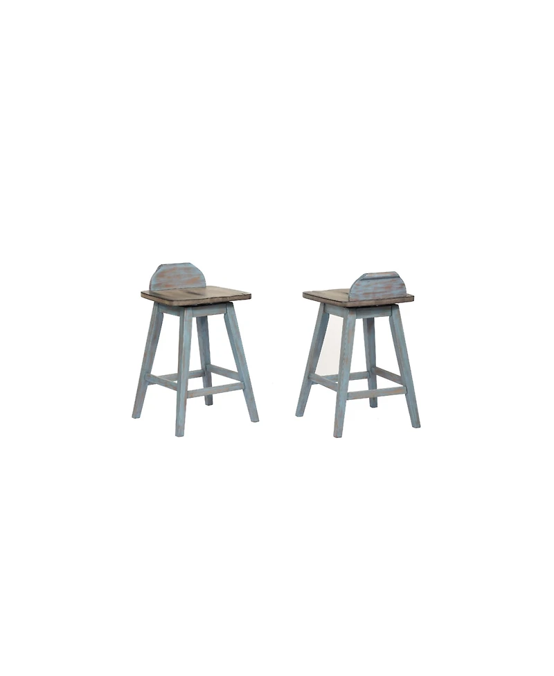 Kings Brand Furniture Set of 2 Swivel Counter Stools Distressed Gray & Blue Wash Solid Wood Seats