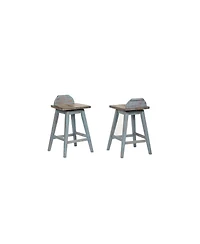 Kings Brand Furniture Set of 2 Swivel Counter Stools Distressed Gray & Blue Wash Solid Wood Seats