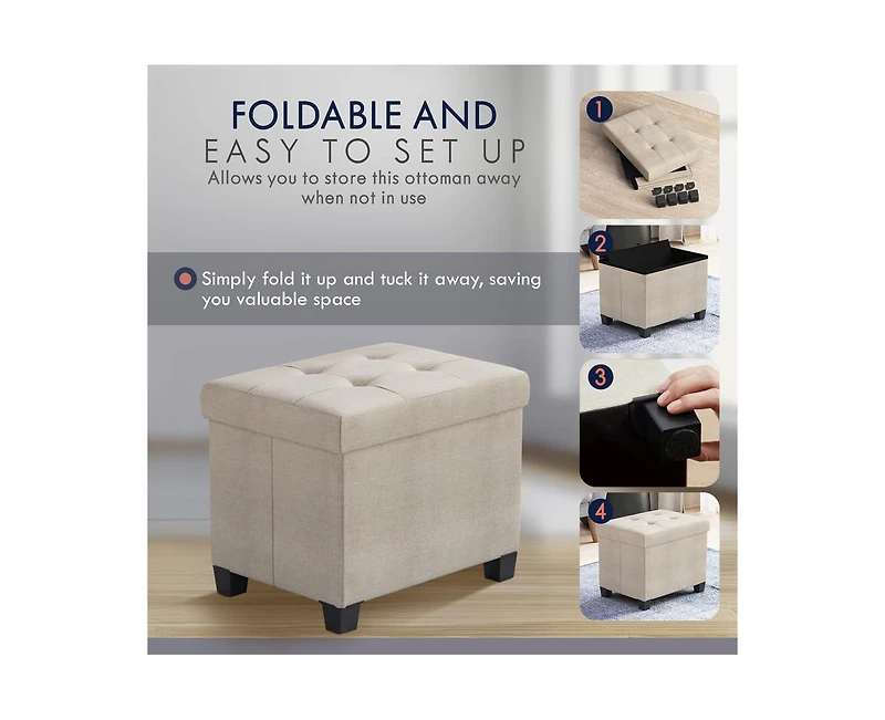 Ornavo Home Small Rectangle Storage Ottoman Foot Stool with Legs