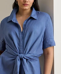 Lauren Ralph Plus Tie-Front Shirt Dress