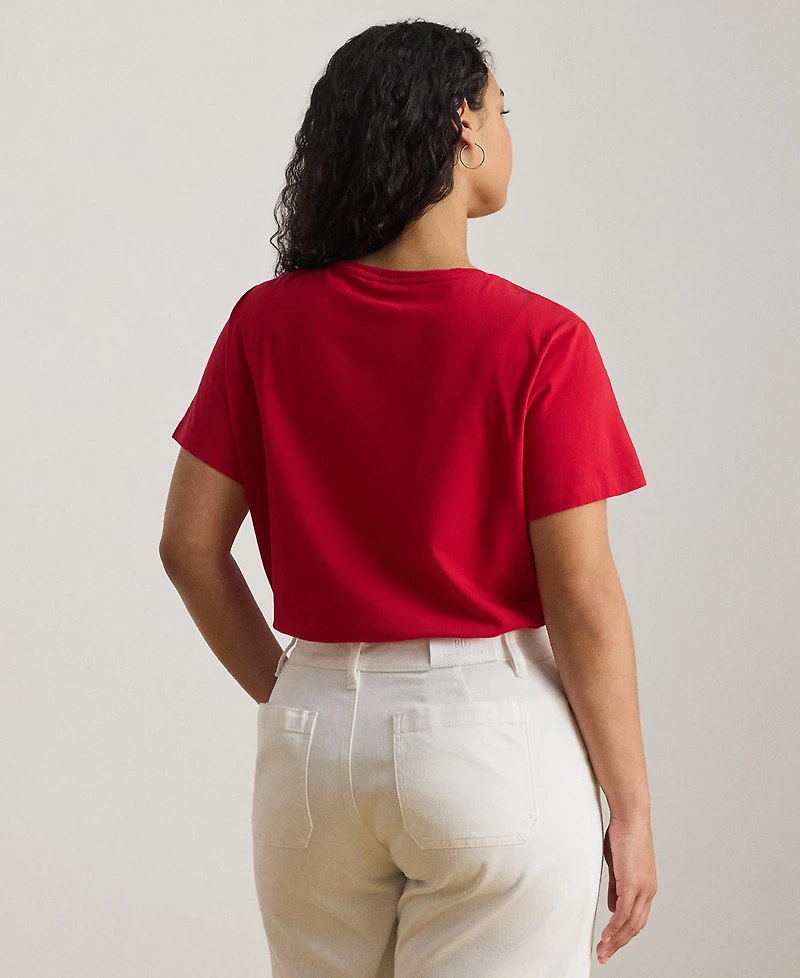 Lauren Ralph Plus Embroidered-Logo Crewneck T-Shirt