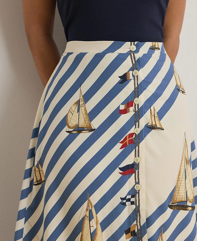 Lauren Ralph Plus Striped Sailboat Print Skirt