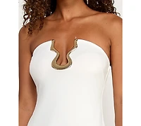 Seni & Cade Juniors' Hardware-Trim Strapless Gown