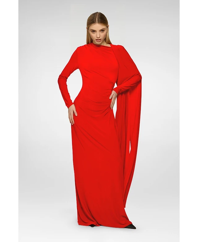 red cape dress zara cape red dress Red Prom Dress Mermaid With Flutter Flower Tulle Cape Back  Tall Soft  Sultan Dress