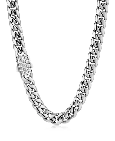 Rhona Sutton Men's Cuban Iced Clasp Chain Necklace in 316L Stainless Steel