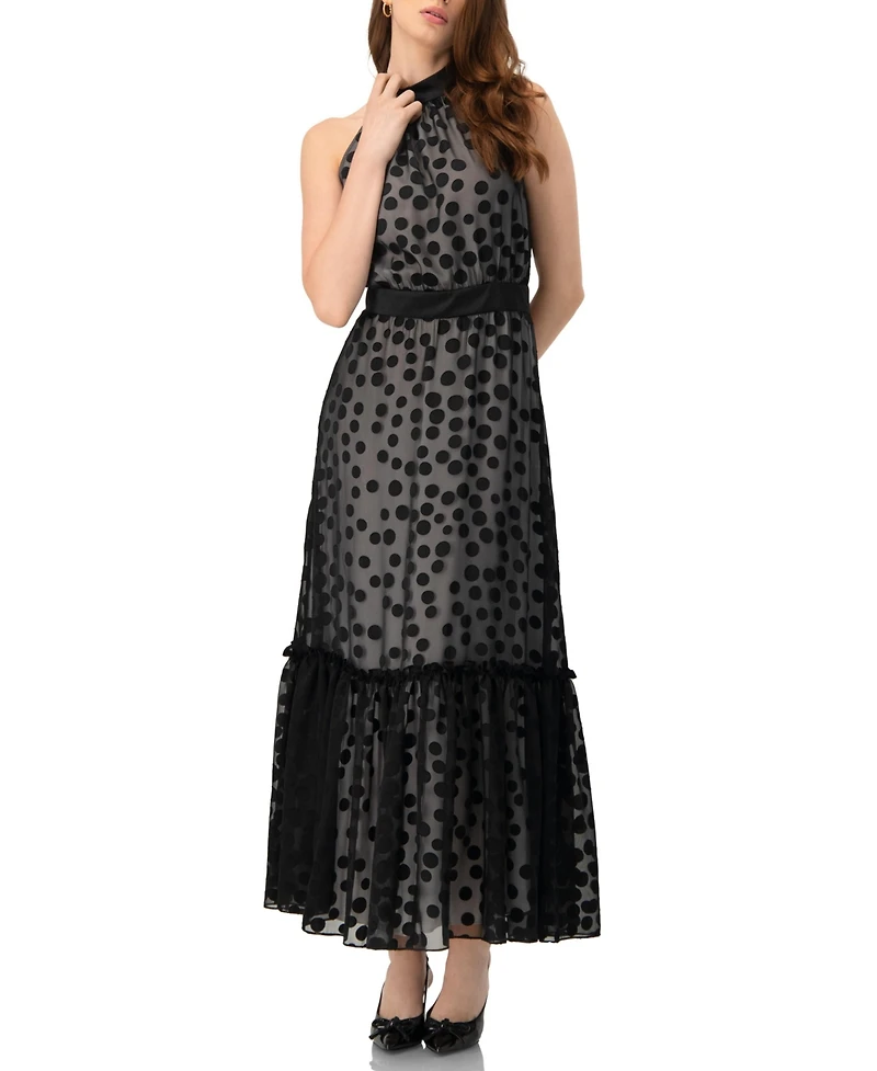 Ivonne Women's Halter Neck Polka Dot Maxi Dress