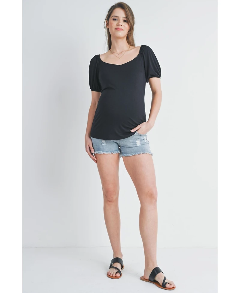 Hello Miz Maternity Short Sleeve Sweetheart Neck Puff Top