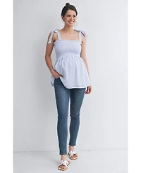 Hello Miz Maternity Striped Smocked Square Neck Tie Strap Top