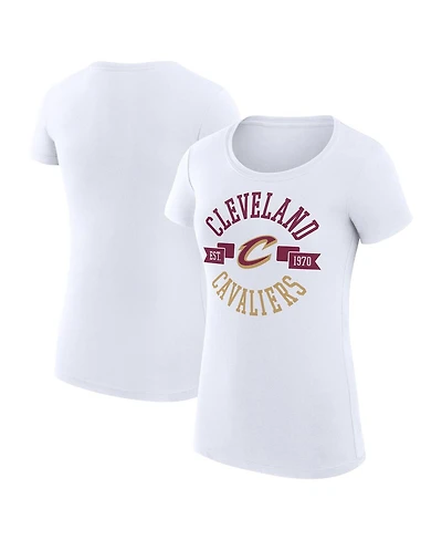G-iii 4Her by Carl Banks Women's White Cleveland Cavaliers Super-Slim Fit Lightweight Large City Logo T-Shirt