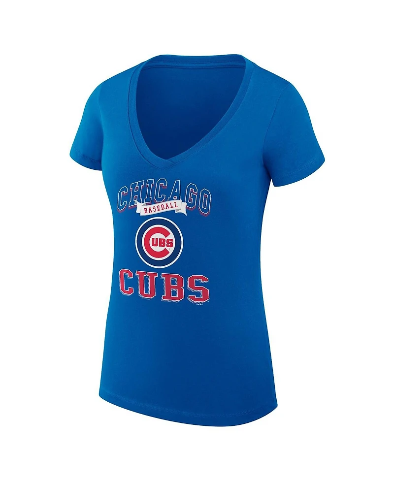 G-iii 4Her by Carl Banks Women's Royal Chicago Cubs Super-Slim Fit Lightweight Team Logo Graphic V-Neck T-Shirt