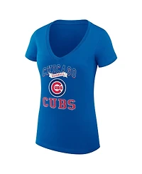 G-iii 4Her by Carl Banks Women's Royal Chicago Cubs Super-Slim Fit Lightweight Team Logo Graphic V-Neck T-Shirt
