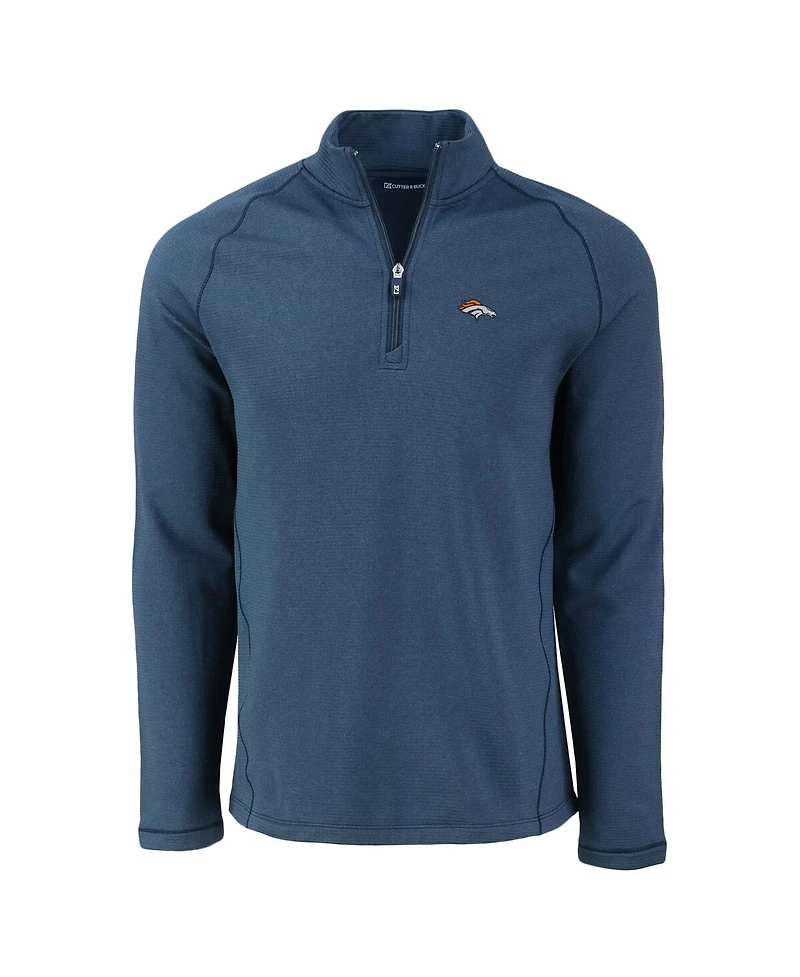 Cutter Buck Men's Heather Navy Denver Broncos Peshastin Eco Fleece Tri-Blend Raglan Quarter-Zip Jacket