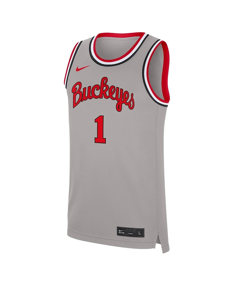 Nike Men's 1 Gray Ohio State Buckeyes Alternate Replica Basketball Jersey