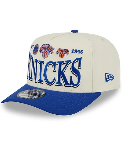 New Era Men's Cream/Blue New York Knicks 2026 Nba All-Star Game Stretched Text 9FIFTY A-Frame Snapback Hat