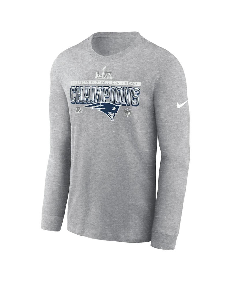 Nike Men's Heather Gray New England Patriots 2025 Afc Champions Locker Room Trophy Collection Long Sleeve T-Shirt