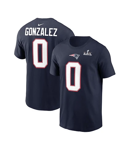 Nike Men's Christian Gonzalez Navy New England Patriots Super Bowl Lx Patch Name Number T-Shirt