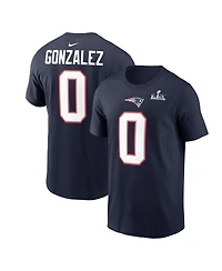 Nike Men's Christian Gonzalez Navy New England Patriots Super Bowl Lx Patch Name Number T-Shirt