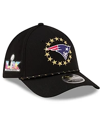 New Era Men's Black New England Patriots Super Bowl Lx 39THIRTY M-Crown Rope Flex Hat