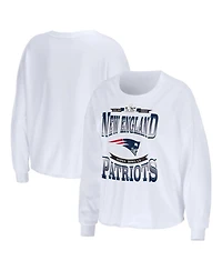 Wear by Erin Andrews Women's White New England Patriots Super Bowl Lx Cropped Long Sleeve T-Shirt