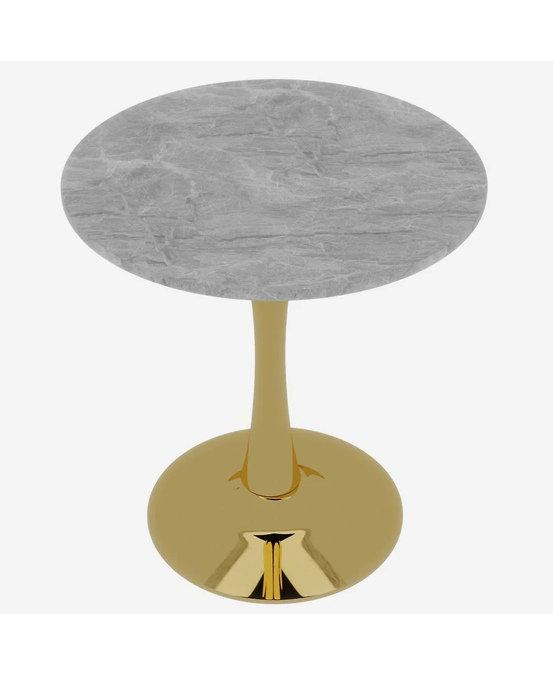 Streamdale Furniture Gold 27.6" Mid-Century Modern Coffee/Dining Table with Round Marble Top.