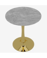 Streamdale Furniture Gold 27.6" Mid-Century Modern Coffee/Dining Table with Round Marble Top.