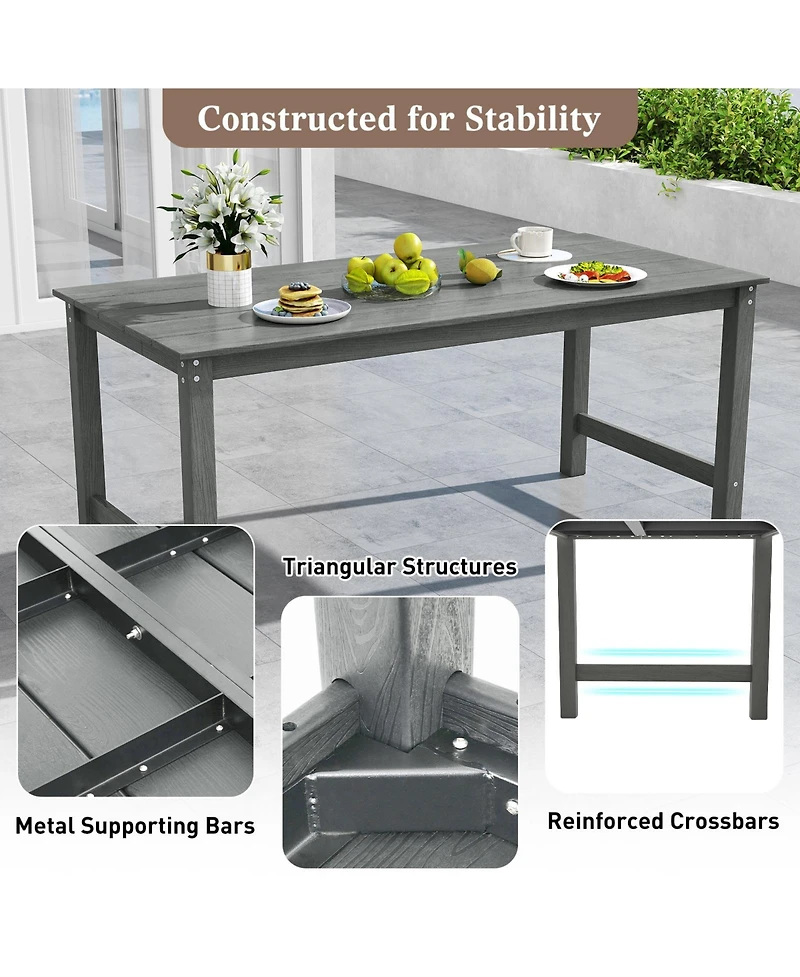 Gymax Hdpe Outdoor Dining Table for 6 Person 67'' Patio w/ Wood-Like Tabletop