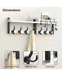 Yigii Wall Coat Rack with Shelf, 4-in-1 Organizer for Coats, Keys, Mail, Decor