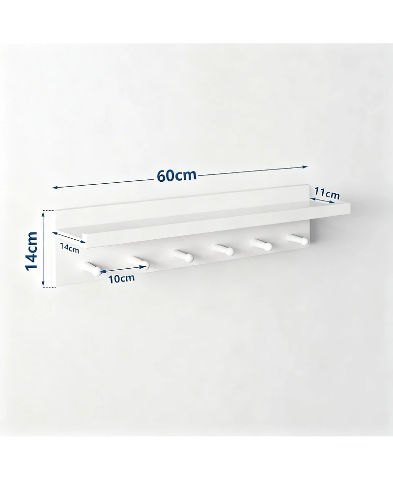 Yigii Solid Wood Wall Hook Shelf for Bathroom/Kitchen, Easy Install, Multi-Use