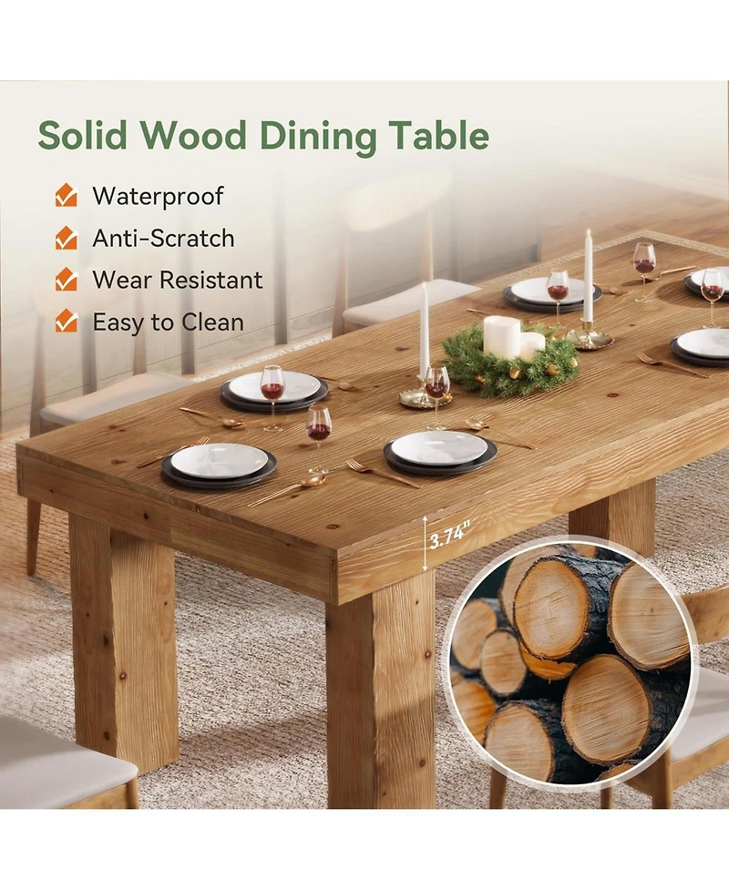 Tribesigns 63-Inch Solid Wood Dining Table for 4-6, Wooden Rectangular Dinner Tables, Farmhouse Kitchen Table with Heavy Duty Legs
