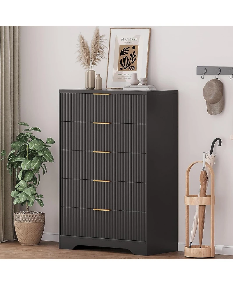 gaomon Fluted Wood Dresser 5 Drawers Dresser for Bedroom