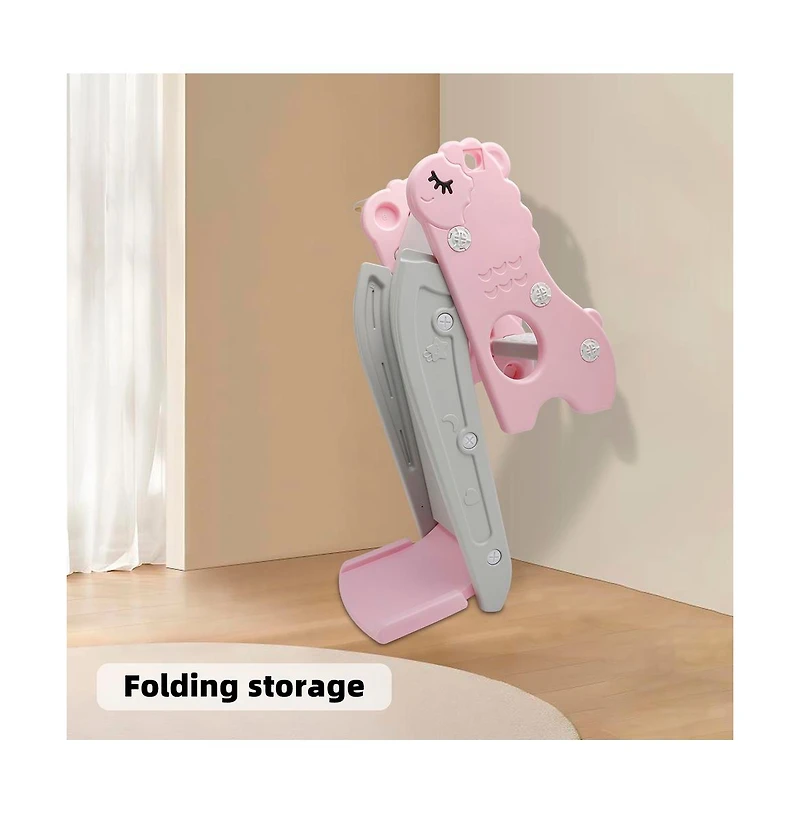 Bruce & Shark 3-in-1 Foldable Toddler Slide with Climb Basketball Hoop – Safe Triangle Structure