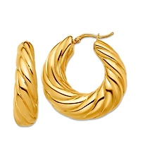 Curata Jewelry Solid 18k Yellow Gold Italian 32mm Scalloped Puffed Hoop Earrings 31.9x31.2mm Wide 10mm Thick Hoop Earring