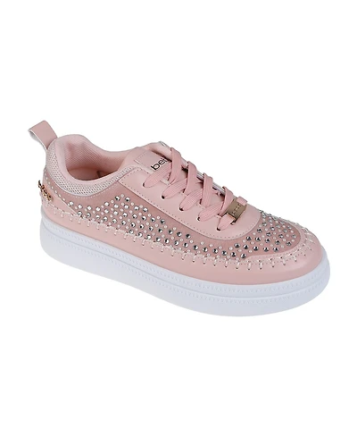 bebe Women's Sneaker with Pearl and Rhinestone Embellished Upper