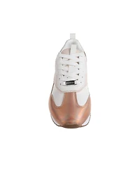 bebe Women's Sneaker with Lurex Upper and Rhinestone Hardware