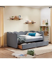 Streamdale Furniture Twin Size Gingham Daybed with Storage Drawers, Usb Port & Wave Shape