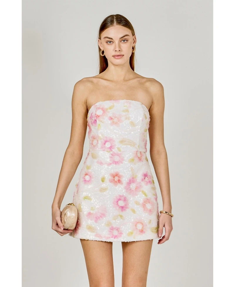 endless rose Women's Floral Sequin Lace Mini Dress