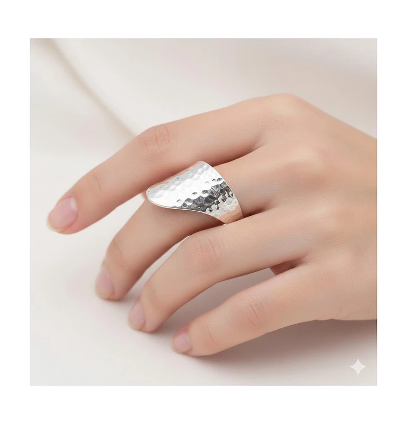 Curata Jewelry 925 Sterling Silver Hammered Adjustable Spoon Ring