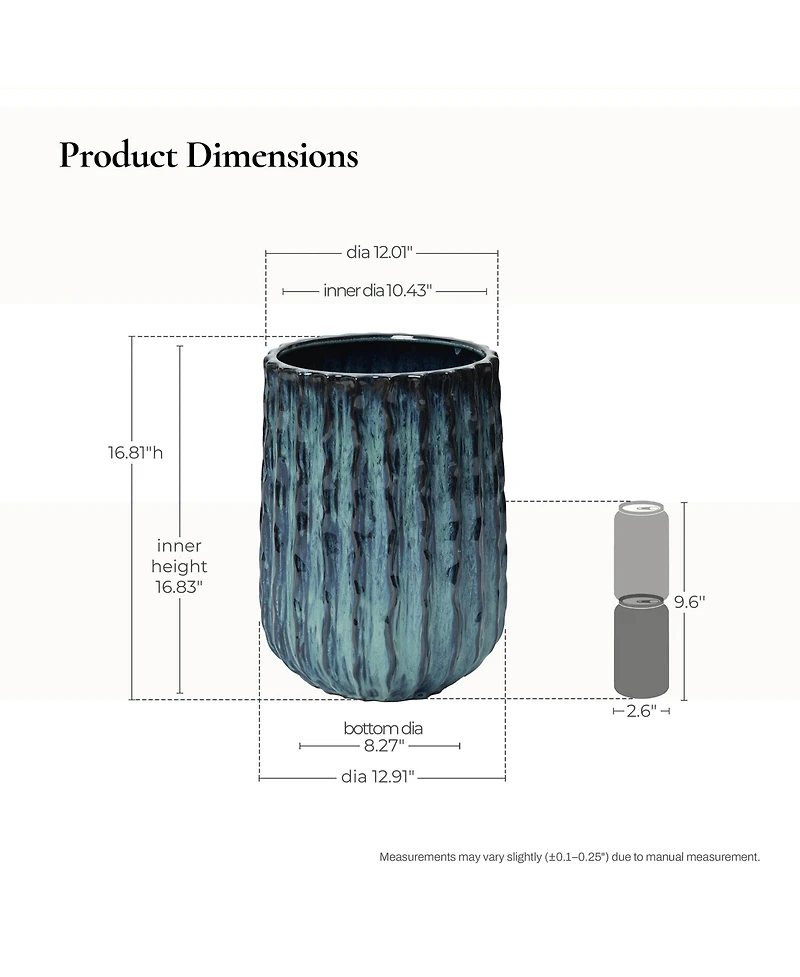 LuxenHome 16.8" Glazed Blue Tall Ceramic Plant Pots, Two-tone Decorative Large Pot for Plants for Livng Room, Patio, Garden