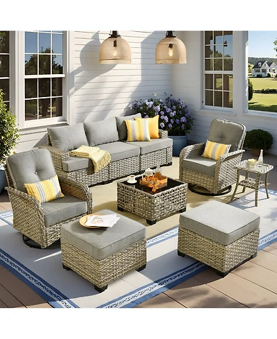 Xizzi 9 Pieces Wicker Outdoor Patio Furniture Set,Rattan Modular Sectional Sofa,Outside Swivel Rocking Chairs Coversation Set with Side Table