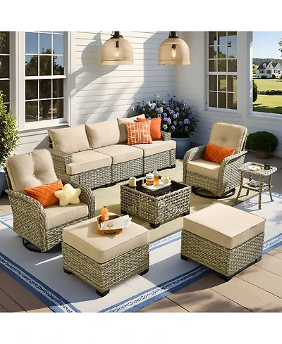 Xizzi 9 Pieces Wicker Outdoor Patio Furniture Set,Rattan Modular Sectional Sofa,Outside Swivel Rocking Chairs Coversation Set with Side Table