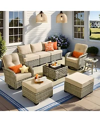 Xizzi 9 Pieces Wicker Outdoor Patio Furniture Set,Rattan Modular Sectional Sofa,Outside Swivel Rocking Chairs Coversation Set with Side Table