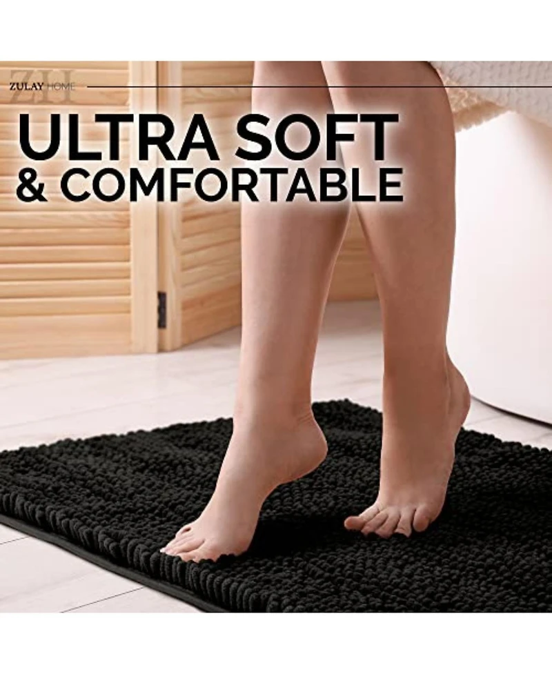 1 Piece Black Soft Shaggy Ultra Absorbent Bathroom Rug