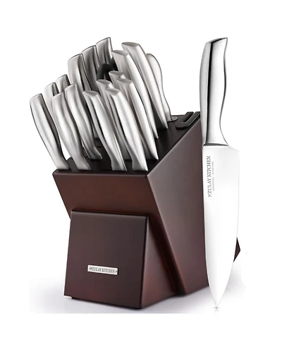 Zulay Kitchen 18 Piece Stainless Steel Knife Set with Block and Sharpener