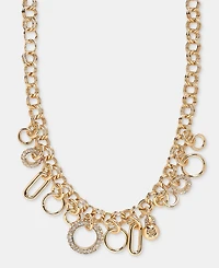 Dkny Crystal Logo Charm 16" Statement Necklace