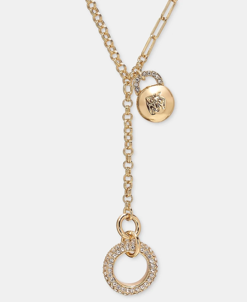 Dkny Gold-Tone Drama Crystal Logo Charm Y Necklace