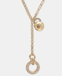 Dkny Gold-Tone Drama Crystal Logo Charm Y Necklace