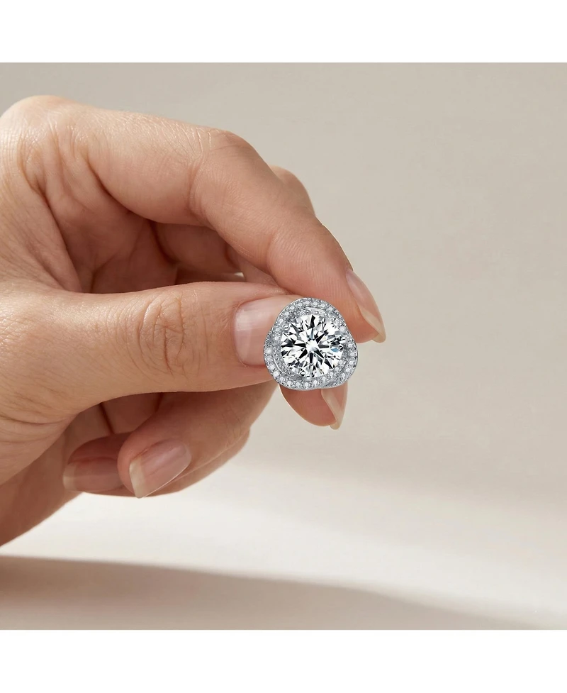 Sterling Silver with Rhodium Plated Clear Round Cubic Zirconia Swirl Halo Stud Earrings